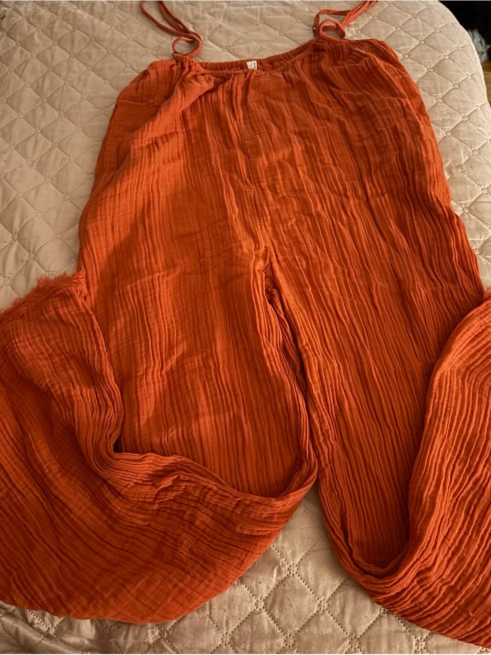 Anthropologie Saturday Sunday Isabel Gauze Wide Leg Jumpsuit Orange Rust M